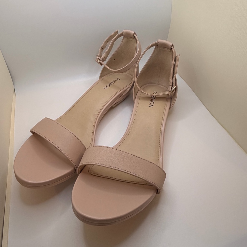 Pashion Footwear Blush Nude Ankle-Strap Block Heel Sandals